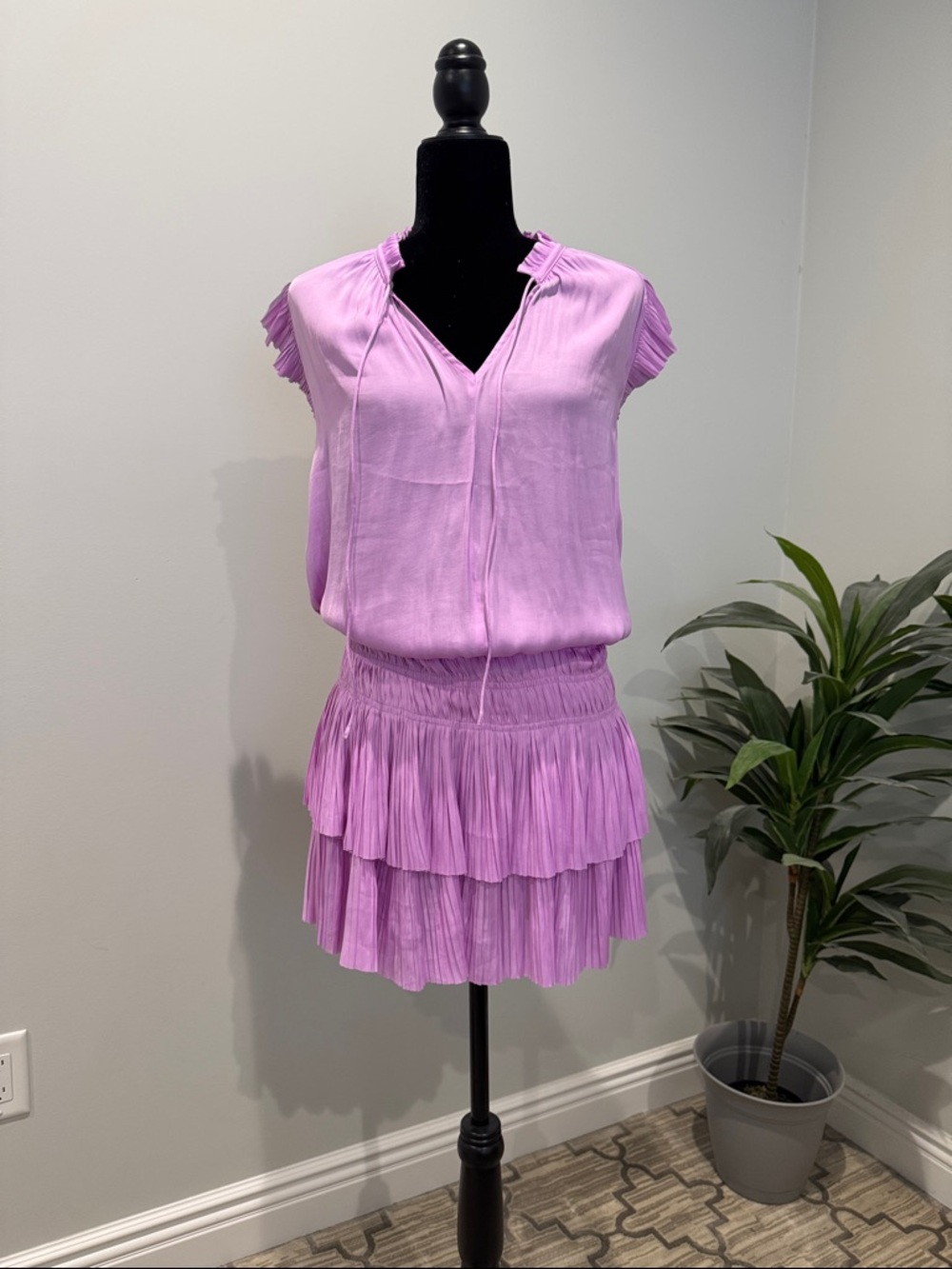 Current Air Lavender Tiered Pleated Mini Dress